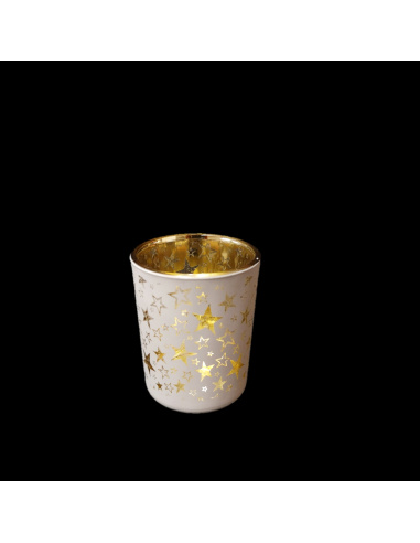 Bicchierino Porta Tealight, Vetro, Stampa Nero Opaco, 5,5x6 cm