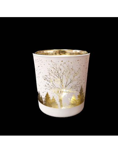 Bicchierino Porta Tealight, Vetro, Stampa Bianco Opaco, 8,8x10 cm