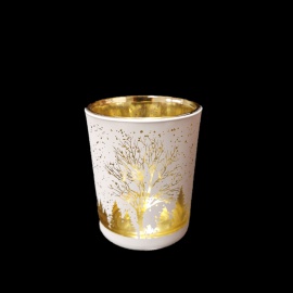 Bicchierino Porta Tealight, Vetro, Stampa Bianco Opaco, 7,3x8 cm