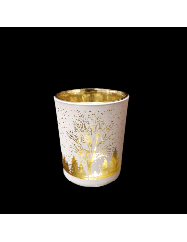 Bicchierino Porta Tealight, Vetro, Stampa Bianco Opaco, 7,3x8 cm