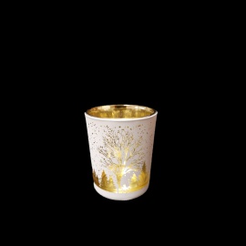 Bicchierino Porta Tealight, Vetro, Stampa Bianco Opaco, 5,5x6 cm