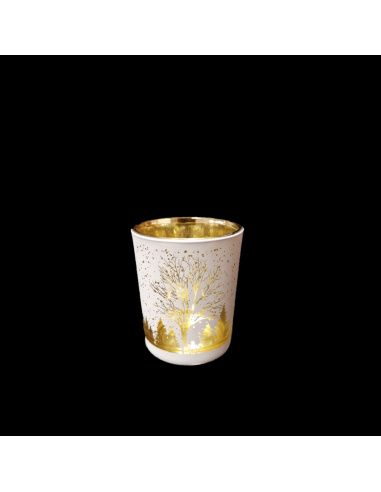 Bicchierino Porta Tealight, Vetro, Stampa Bianco Opaco, 5,5x6 cm